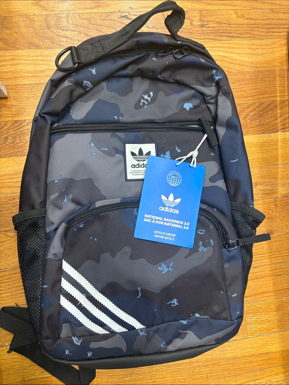 adidas Navy Camo Backpack with White Stripes